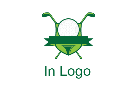 golf ball on tee in front of crossed golf clubs monogram