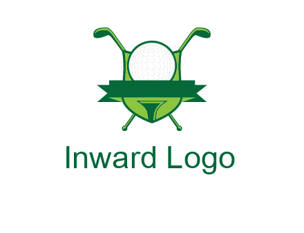 golf ball on tee in front of crossed golf clubs monogram