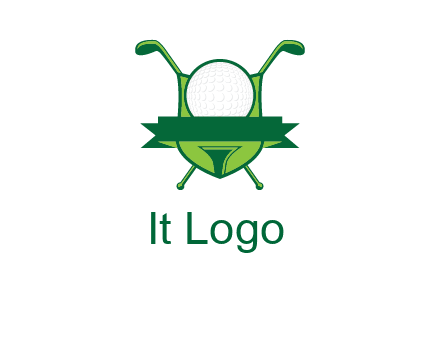 golf ball on tee in front of crossed golf clubs monogram