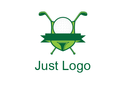 golf ball on tee in front of crossed golf clubs monogram