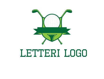 golf ball on tee in front of crossed golf clubs monogram