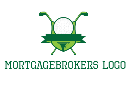 golf ball on tee in front of crossed golf clubs monogram