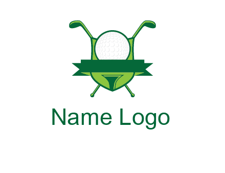 golf ball on tee in front of crossed golf clubs monogram