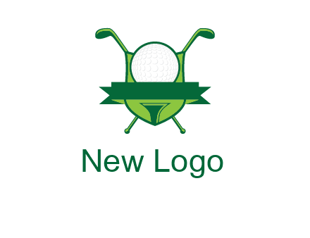 golf ball on tee in front of crossed golf clubs monogram