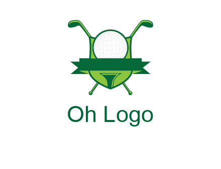 golf ball on tee in front of crossed golf clubs monogram