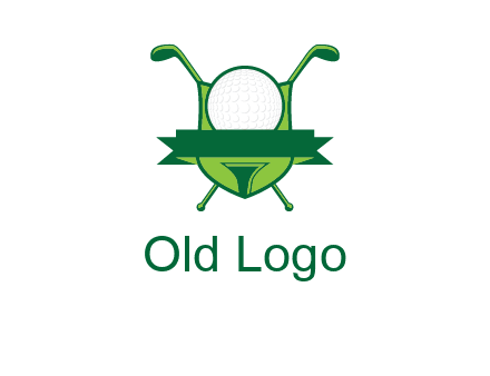 golf ball on tee in front of crossed golf clubs monogram