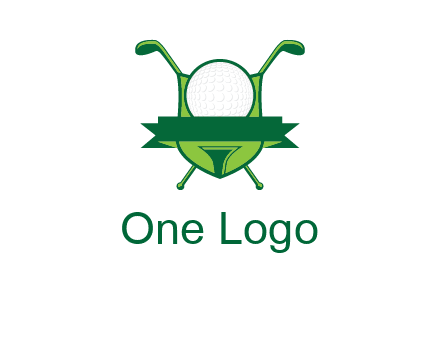 golf ball on tee in front of crossed golf clubs monogram