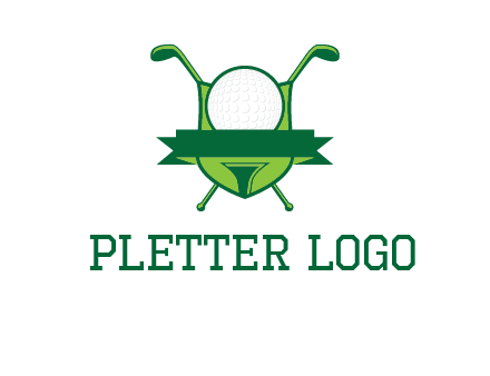 golf ball on tee in front of crossed golf clubs monogram