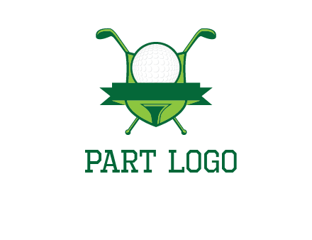 golf ball on tee in front of crossed golf clubs monogram