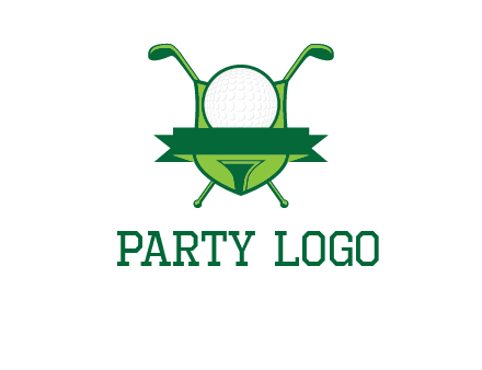 golf ball on tee in front of crossed golf clubs monogram