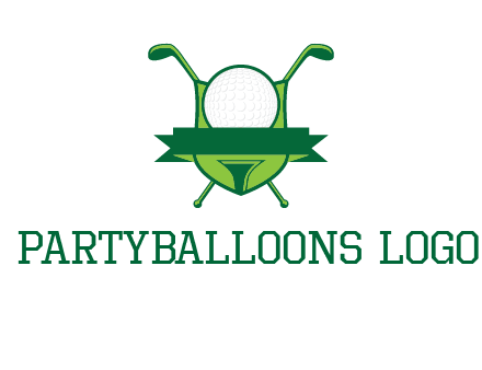 golf ball on tee in front of crossed golf clubs monogram
