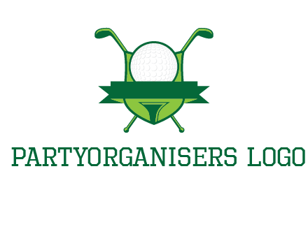 golf ball on tee in front of crossed golf clubs monogram