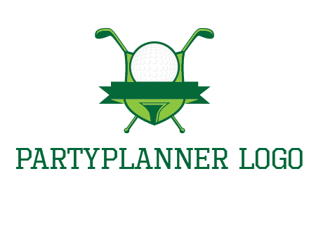 golf ball on tee in front of crossed golf clubs monogram