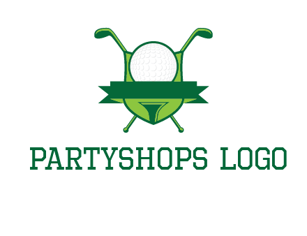 golf ball on tee in front of crossed golf clubs monogram