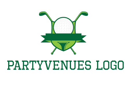 golf ball on tee in front of crossed golf clubs monogram