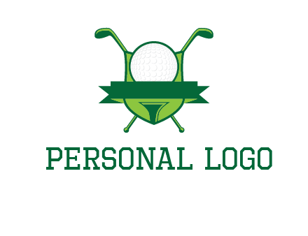 golf ball on tee in front of crossed golf clubs monogram