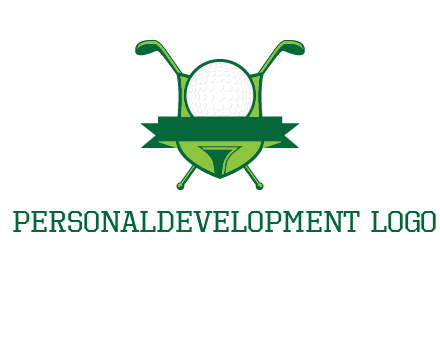 golf ball on tee in front of crossed golf clubs monogram