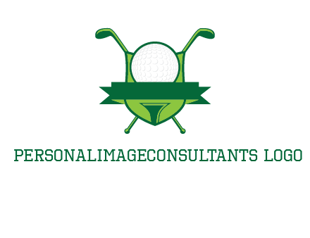 golf ball on tee in front of crossed golf clubs monogram
