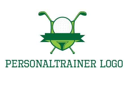 golf ball on tee in front of crossed golf clubs monogram