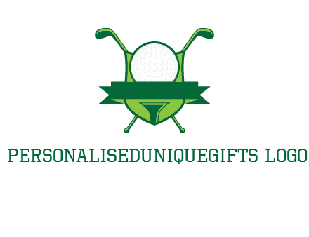 golf ball on tee in front of crossed golf clubs monogram