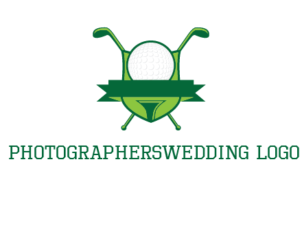golf ball on tee in front of crossed golf clubs monogram