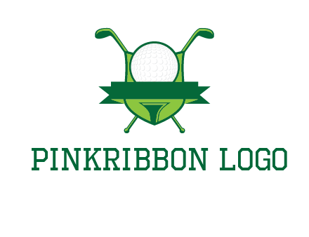 golf ball on tee in front of crossed golf clubs monogram