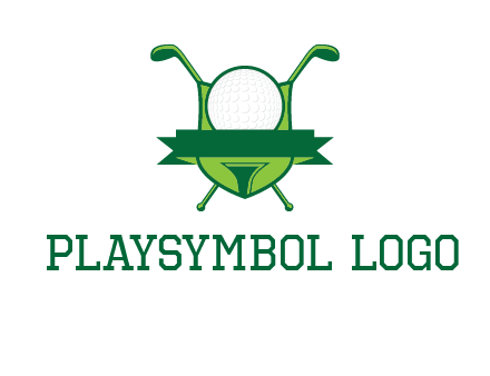 golf ball on tee in front of crossed golf clubs monogram