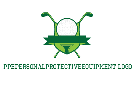 golf ball on tee in front of crossed golf clubs monogram