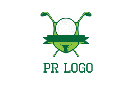 golf ball on tee in front of crossed golf clubs monogram