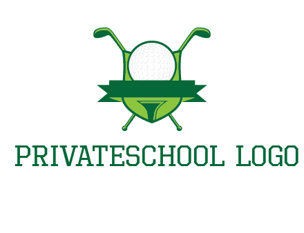 golf ball on tee in front of crossed golf clubs monogram