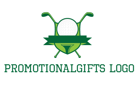 golf ball on tee in front of crossed golf clubs monogram