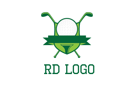 golf ball on tee in front of crossed golf clubs monogram