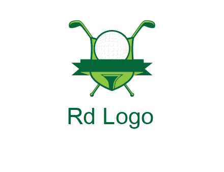 golf ball on tee in front of crossed golf clubs monogram