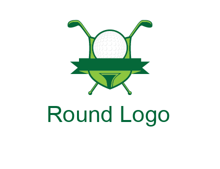 golf ball on tee in front of crossed golf clubs monogram