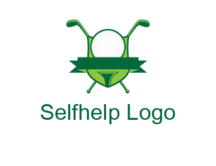 golf ball on tee in front of crossed golf clubs monogram