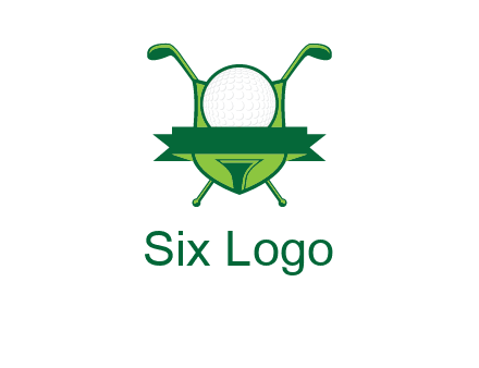 golf ball on tee in front of crossed golf clubs monogram