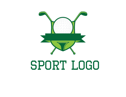 golf ball on tee in front of crossed golf clubs monogram