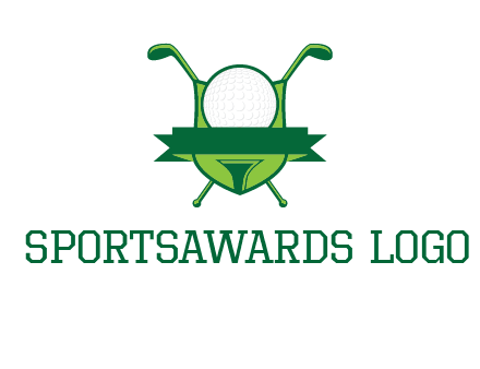 golf ball on tee in front of crossed golf clubs monogram