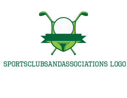 golf ball on tee in front of crossed golf clubs monogram