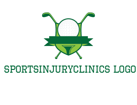 golf ball on tee in front of crossed golf clubs monogram