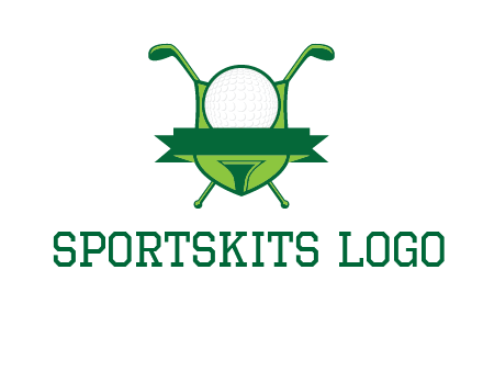 golf ball on tee in front of crossed golf clubs monogram
