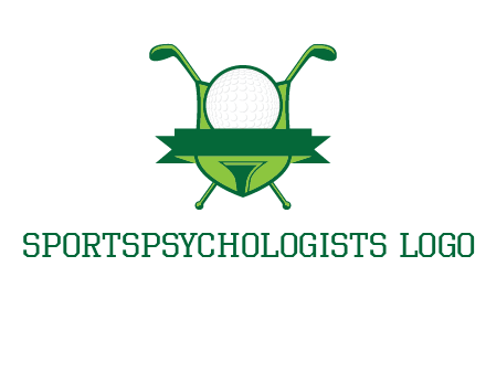 golf ball on tee in front of crossed golf clubs monogram