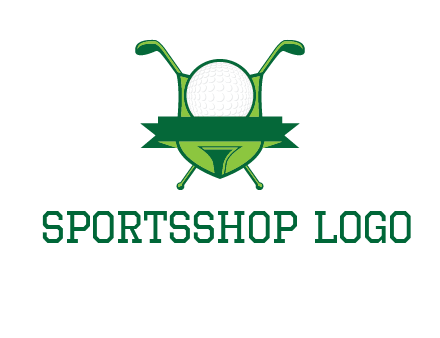 golf ball on tee in front of crossed golf clubs monogram