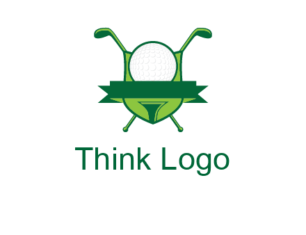 golf ball on tee in front of crossed golf clubs monogram