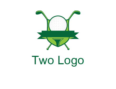 golf ball on tee in front of crossed golf clubs monogram