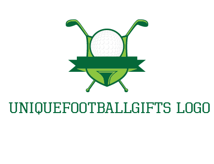 golf ball on tee in front of crossed golf clubs monogram