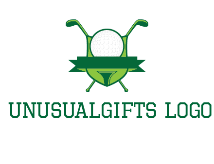 golf ball on tee in front of crossed golf clubs monogram