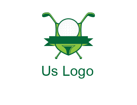 golf ball on tee in front of crossed golf clubs monogram