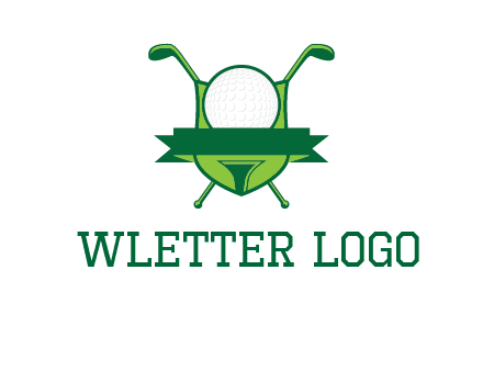 golf ball on tee in front of crossed golf clubs monogram