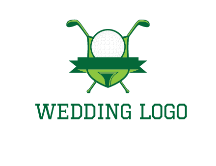 golf ball on tee in front of crossed golf clubs monogram